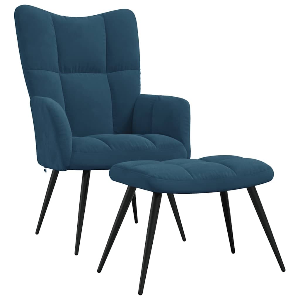 vidaXL Cadeira de descanso com banco veludo azul