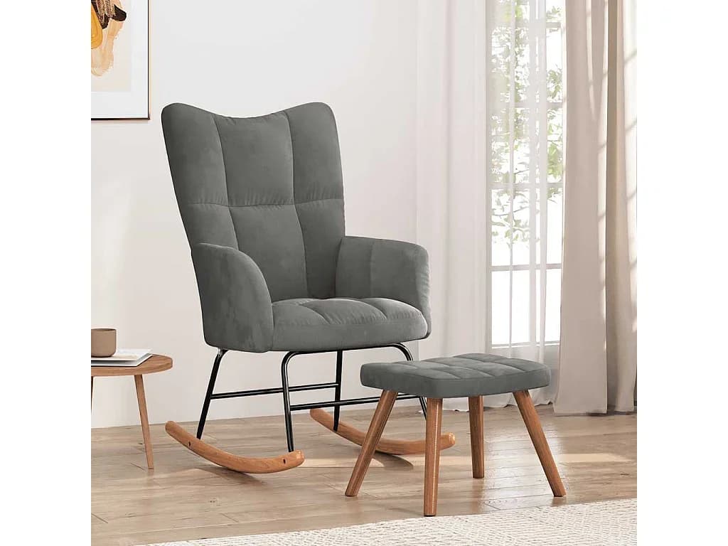 Cadeira de Baloiçar com Banco Veludo Cinzento-claro - 328150