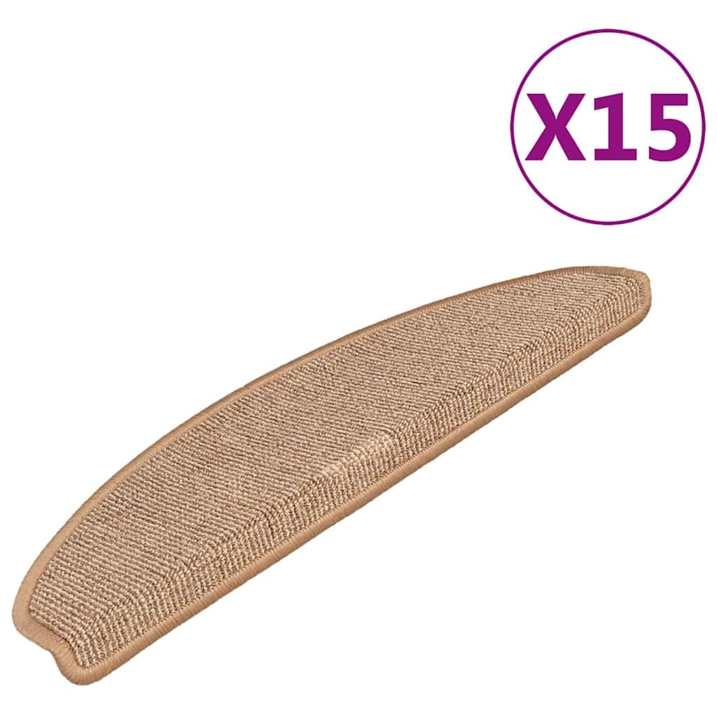 vidaXL Tapetes de escada 15 peças 65x21x4 cm marrom claro semicircular grande