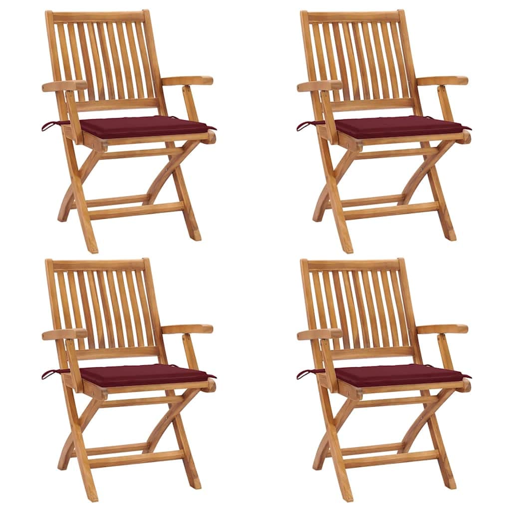 Cadeiras de Jardim Dobráveis com Almofadões 4 Peças Teca Maciça - 3072732