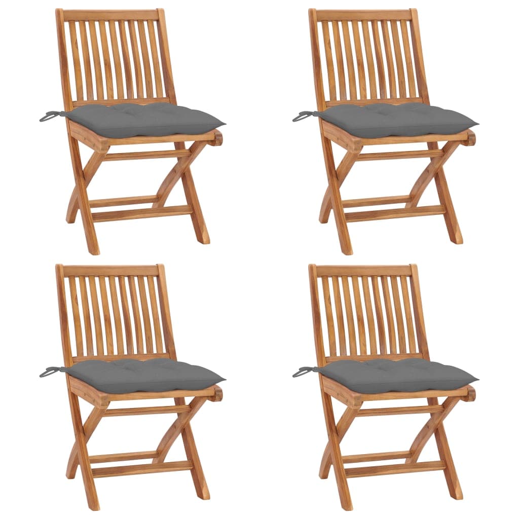 vidaXL Cadeiras de jardim dobráveis c/ almofadões 4 pcs teca maciça