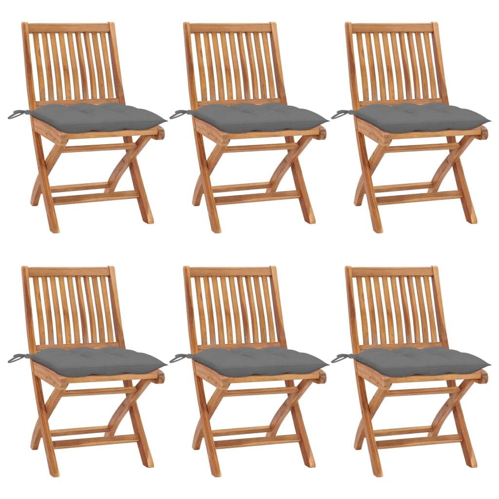 vidaXL Cadeiras de jardim dobráveis c/ almofadões 6 pcs teca maciça