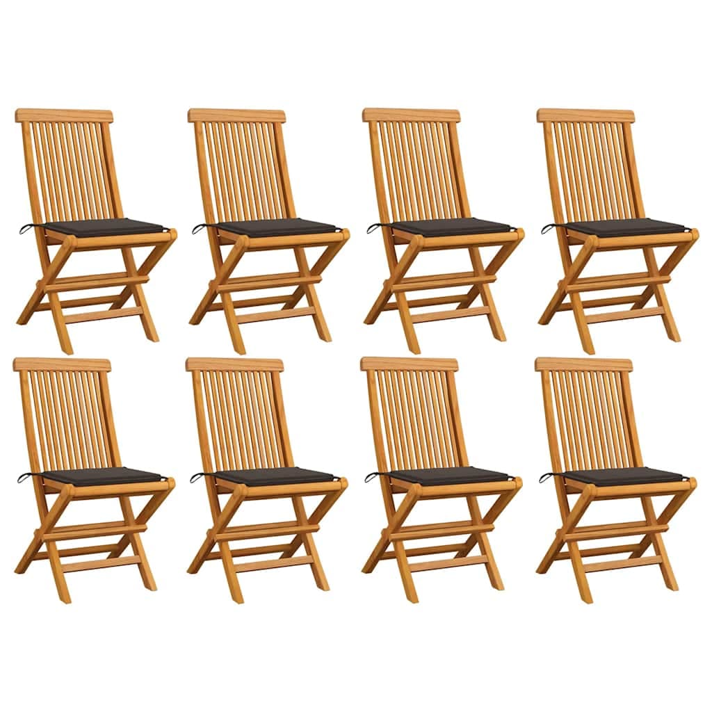 vidaXL Cadeiras de jardim c/ almofadões cinza-acast. 8 pcs teca maciça