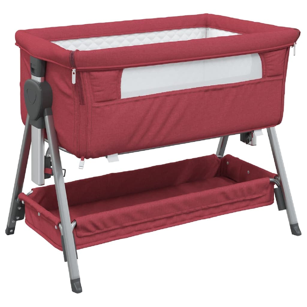 vidaXL Cama de bebé com colchão tecido de linho vermelho