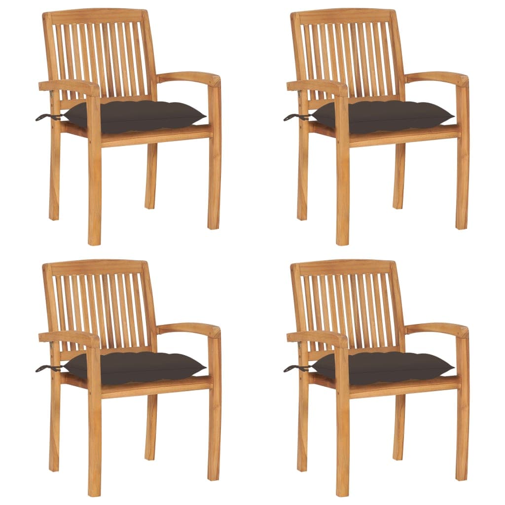 vidaXL Cadeiras de jardim empiháveis c/ almofadões 4 pcs teca maciça