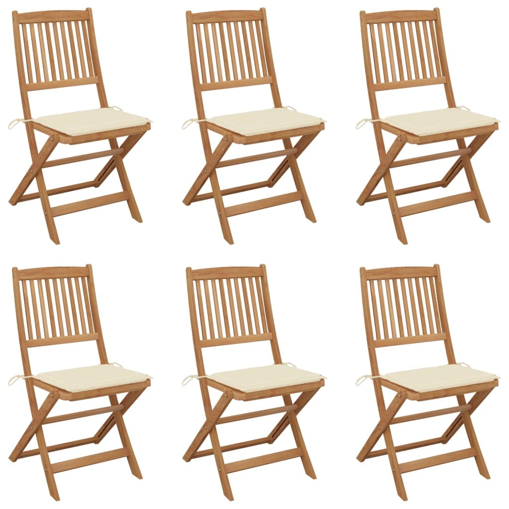 vidaXL Cadeiras de jardim dobráveis c/ almofadões 6 pcs acácia maciça