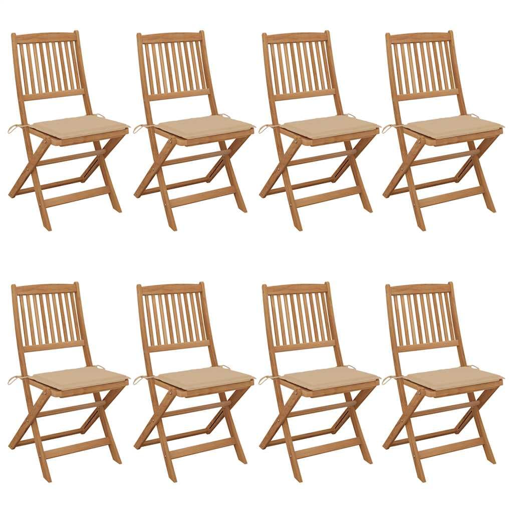 vidaXL Cadeiras de jardim dobráveis 8 pcs c/ almofadões acácia maciça