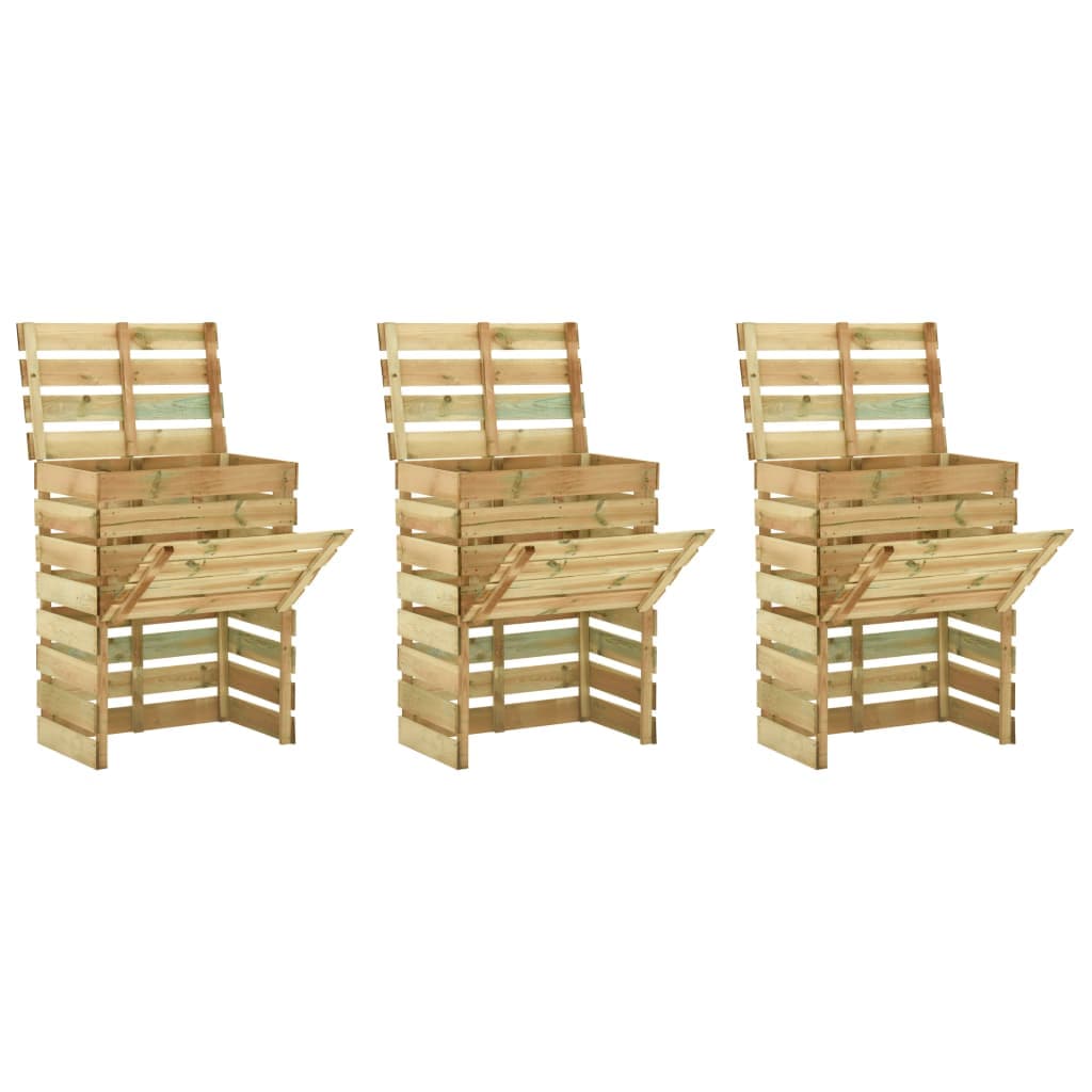 vidaXL Caixa de compostagem ripada 3 pcs 80x50x100 cm pinho impregnado