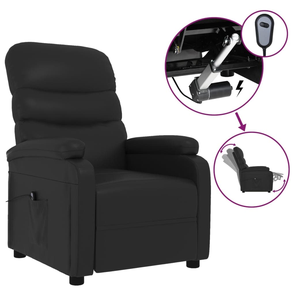 vidaXL Poltrona reclinável elétrica couro artificial preto