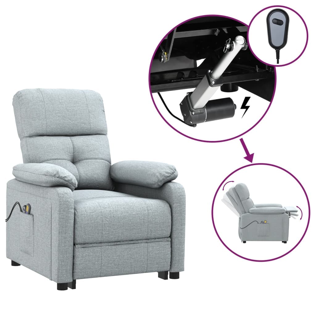 vidaXL Poltrona de massagens elétrica tecido cinzento-claro