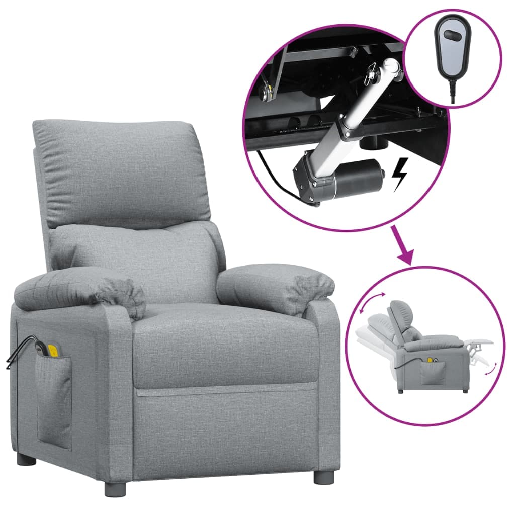 vidaXL Poltrona de massagens elétrica tecido cinzento-claro