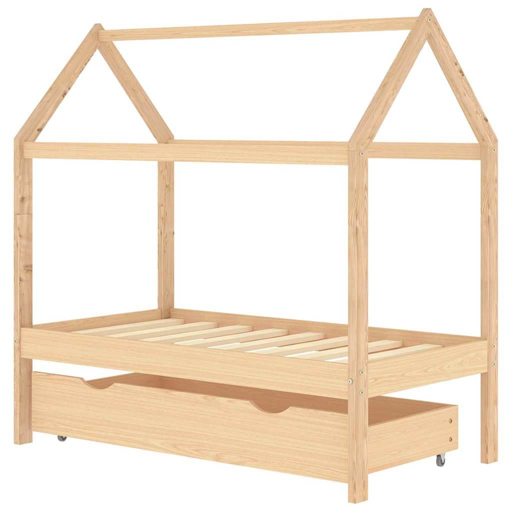Estrutura de Cama para Crianças com Gaveta 70x140cm Pinho Maciço - 322136