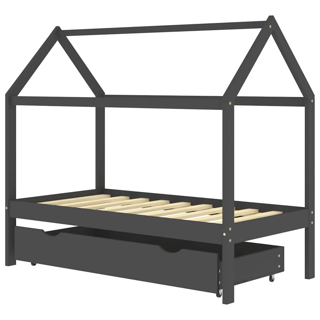 vidaXL Cama p/ crianças c/ gaveta 80x160 cm pinho maciço cinza-escuro