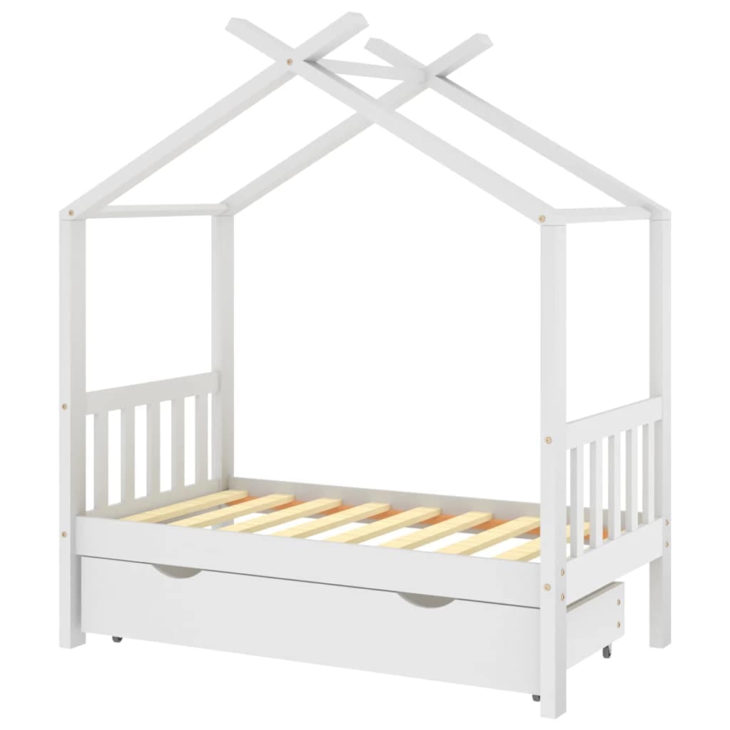 vidaXL Estrutura cama criança c/ gaveta 70x140 cm pinho maciço branco