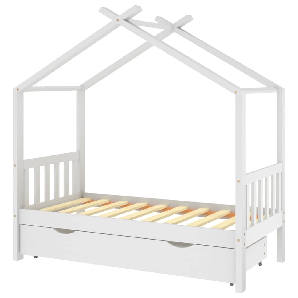 vidaXL Estrutura cama criança c/ gaveta 80x160 cm pinho maciço branco
