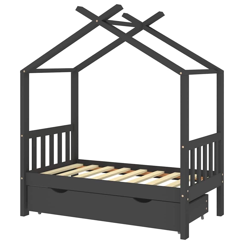 vidaXL Cama de criança c/ gaveta 70x140 cm pinho maciço cinza-escuro