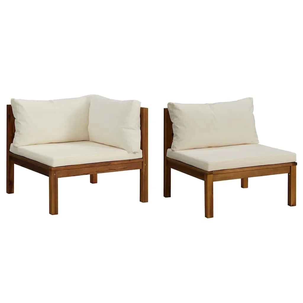 vidaXL Conjunto de sofás 2 pcs c/ almofadões branco nata acácia maciça