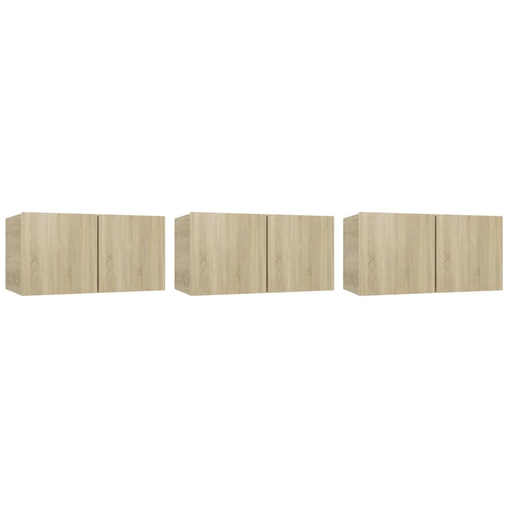 vidaXL Móveis de TV para parede 3 pcs 60x30x30 cm carvalho sonoma