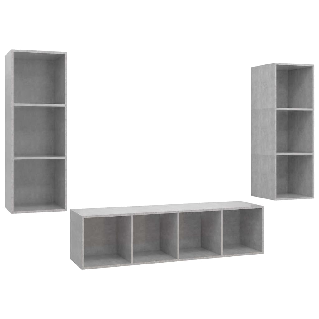 vidaXL 3 pcs conjunto de móveis de TV contraplacado cinzento cimento