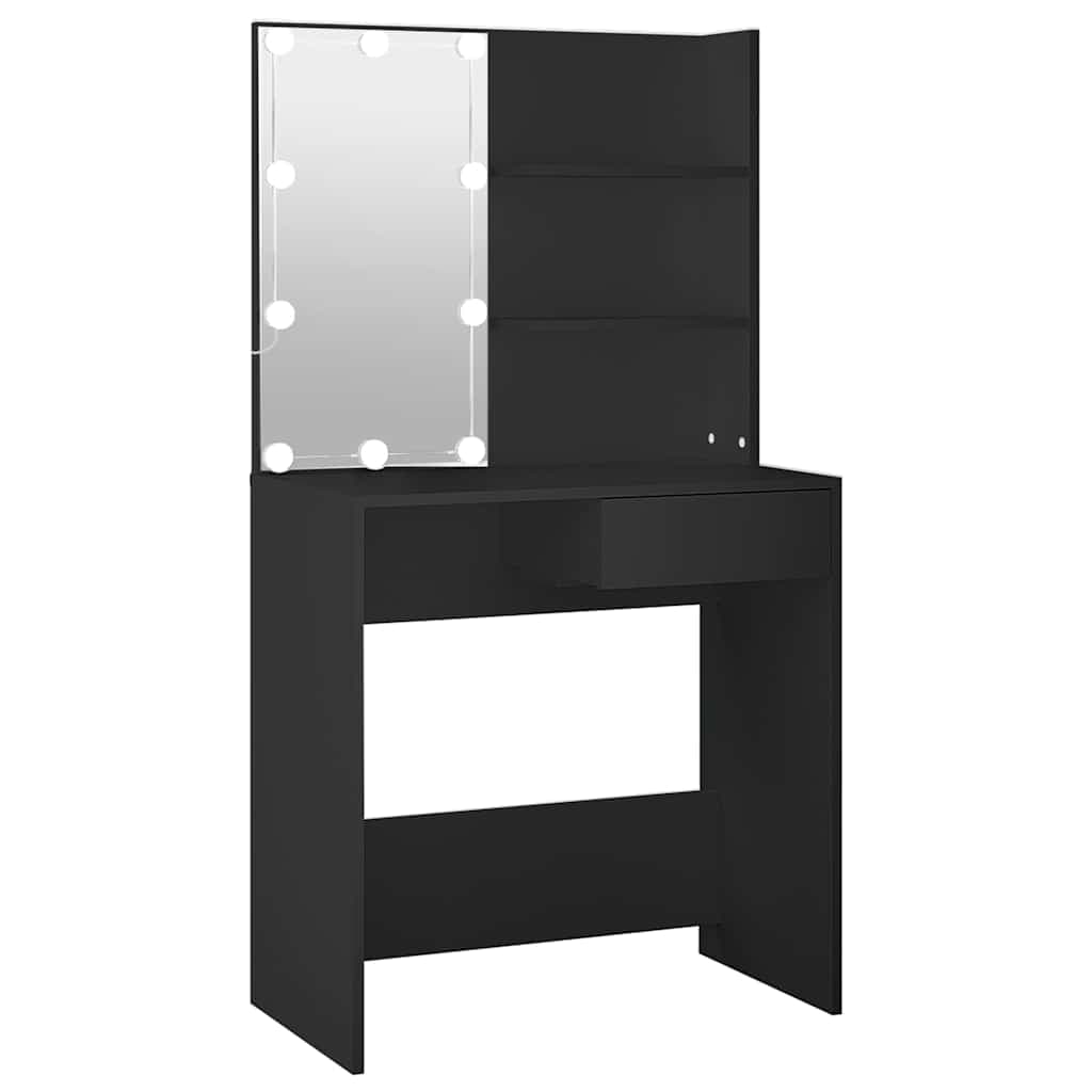 vidaXL Toucador com luzes LED 74,5x40x141 cm preto