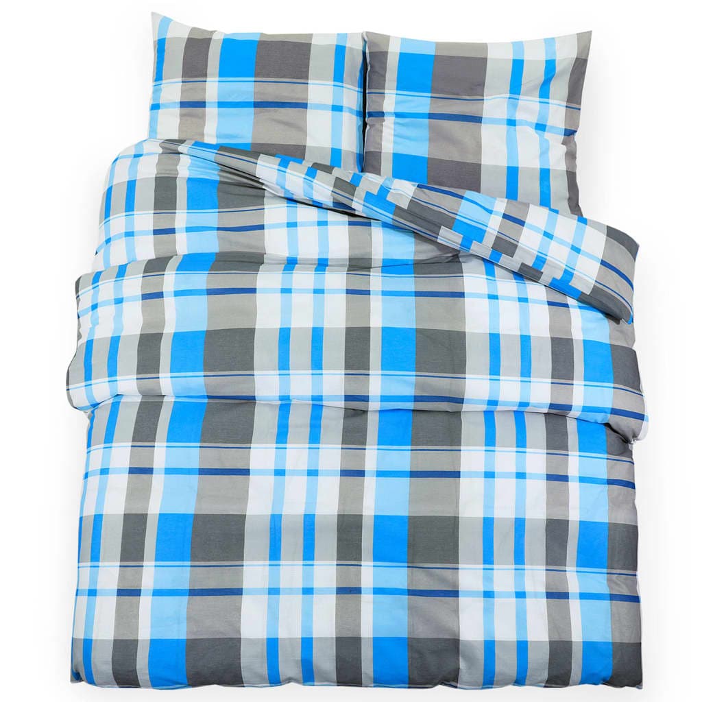 vidaXL Conjunto de capa de edredão 200x200 cm algodão azul e cinza