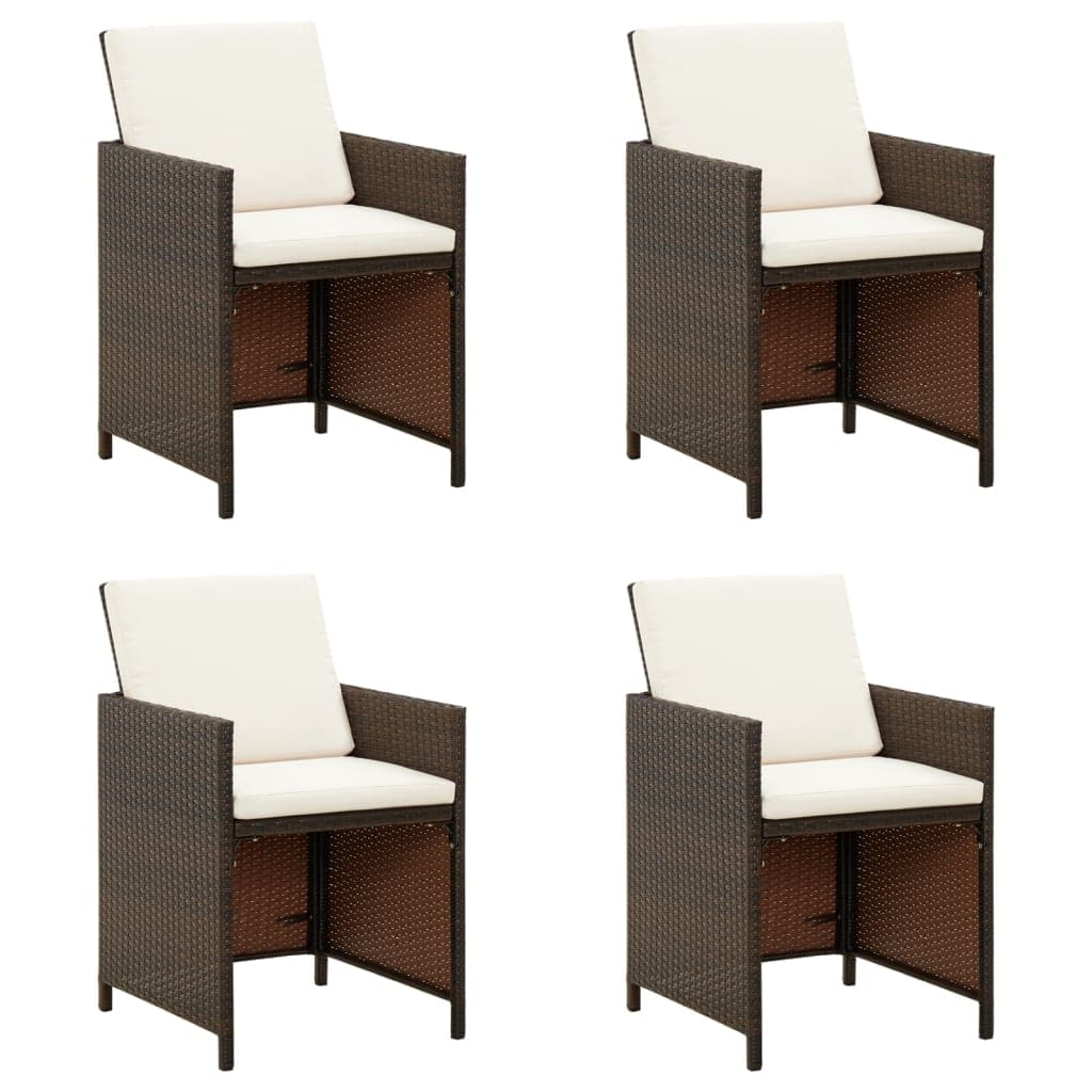 vidaXL Cadeiras de jantar jardim c/ almofadões 4 pcs vime PE castanho