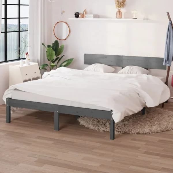 Estrutura Cama Pequena Casal uk 120x190 cm Pinho Maciço Cinza - 810119