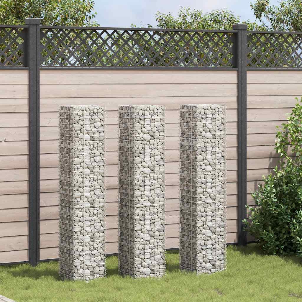 vidaXL Canteiro/gabião elevado 3 pcs 30x30x150 cm ferro