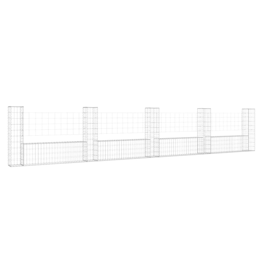 vidaXL Cesto gabião em forma de U c/ 5 postes 500x20x100 cm ferro