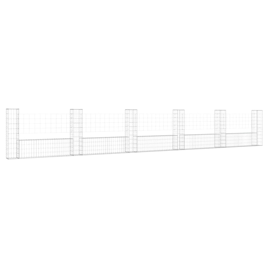 vidaXL Cesto gabião em forma de U c/ 6 postes 620x20x100 cm ferro