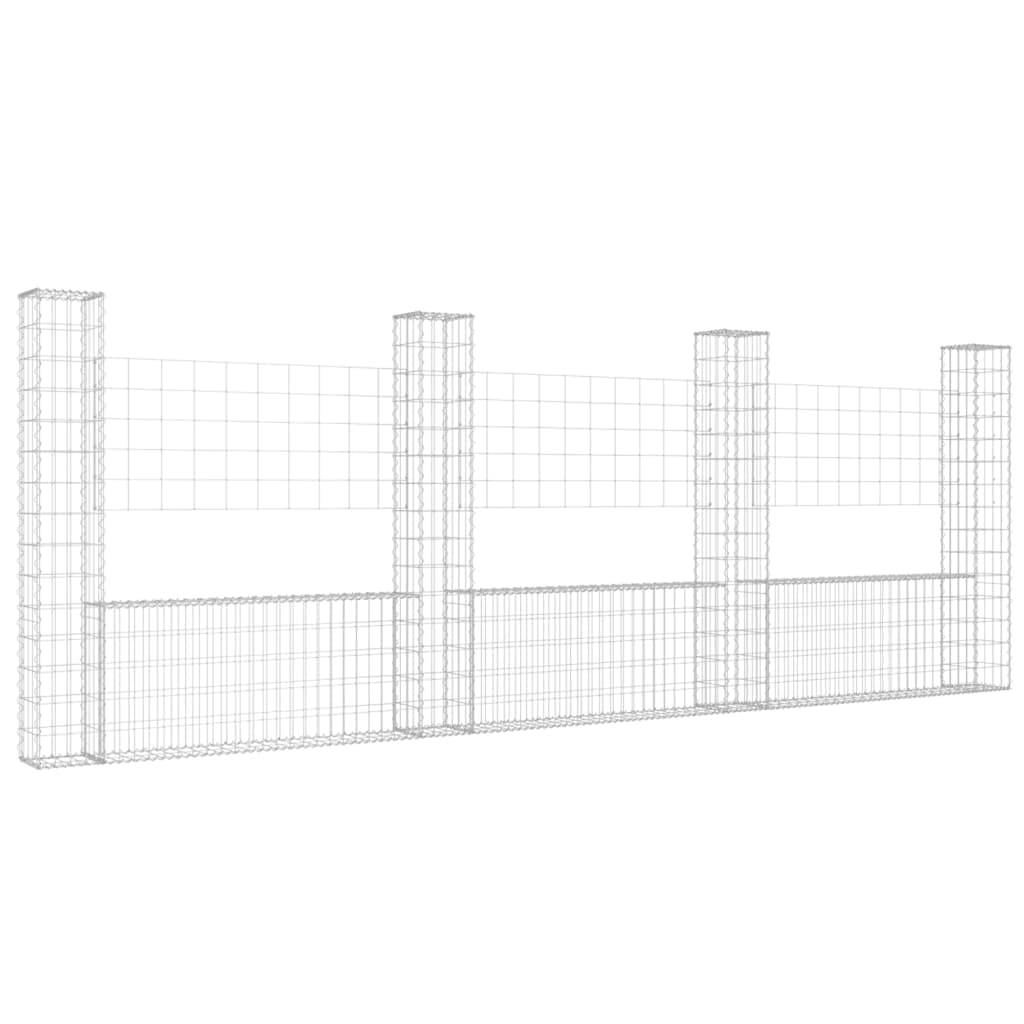 vidaXL Cesto gabião em forma de U c/ 4 postes 380x20x150 cm ferro