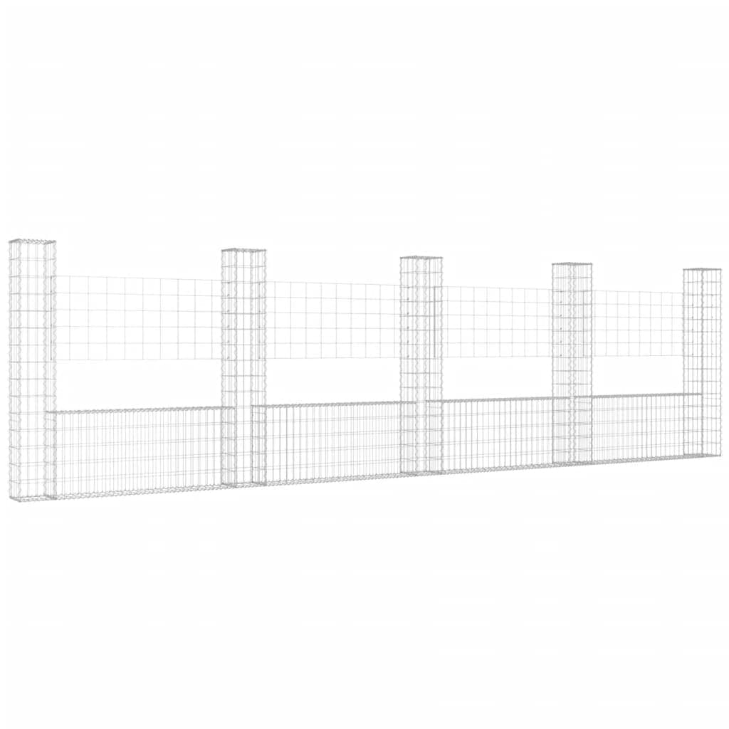 vidaXL Cesto gabião em forma de U c/ 5 postes 500x20x150 cm ferro