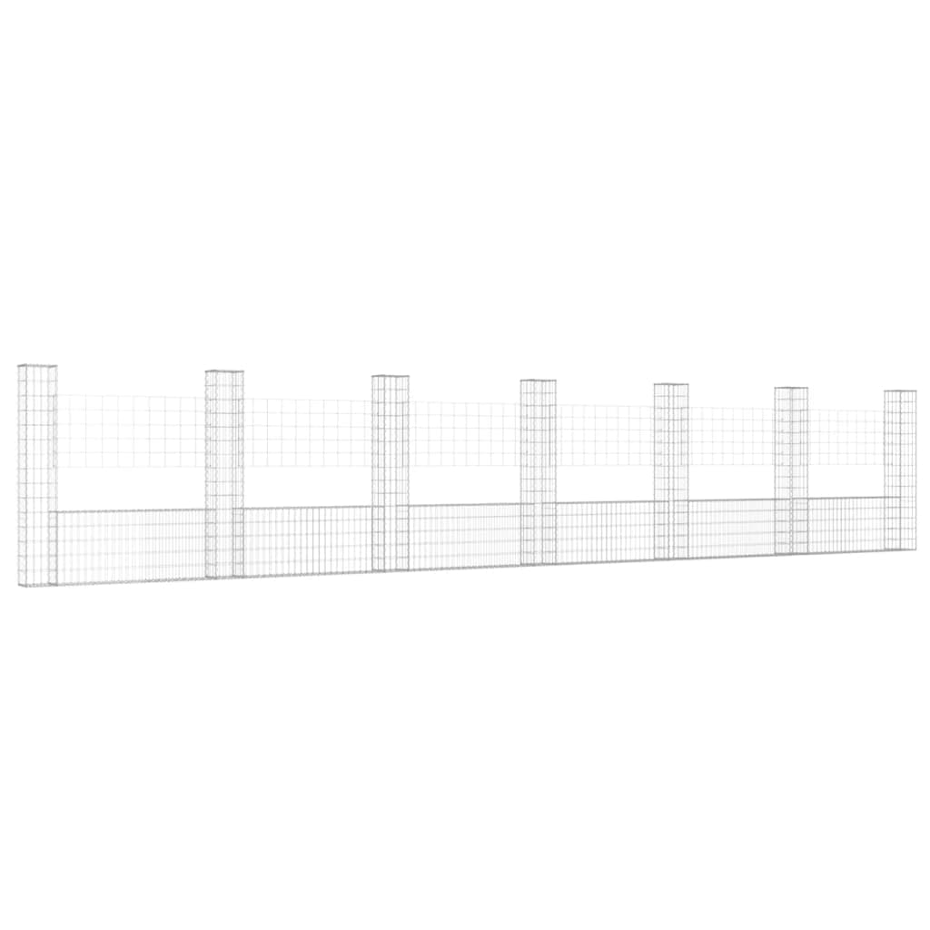 vidaXL Cesto gabião em forma de U c/ 7 postes 740x20x150 cm ferro