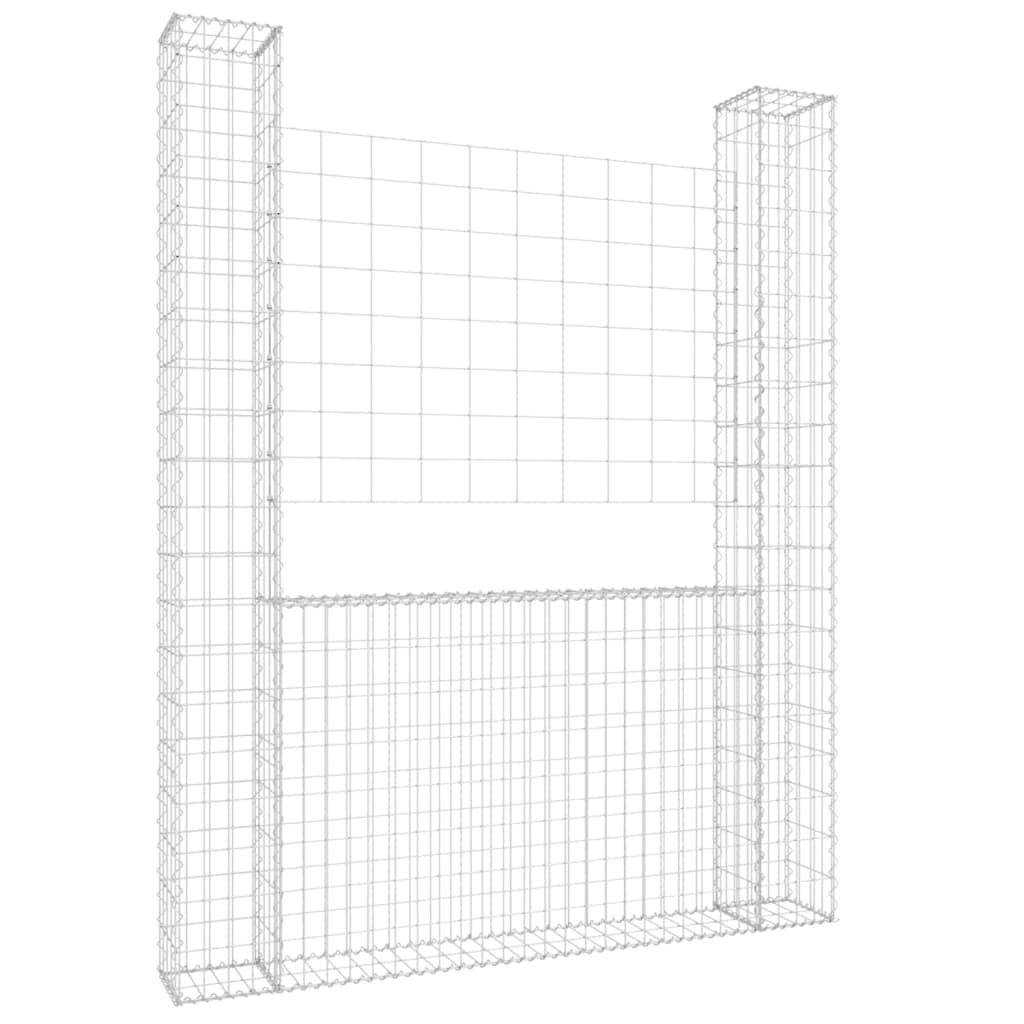 vidaXL Cesto gabião em forma de U c/ 2 postes 140x20x200 cm ferro