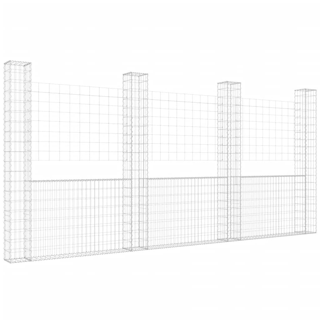 vidaXL Cesto gabião em forma de U c/ 4 postes 380x20x200 cm ferro