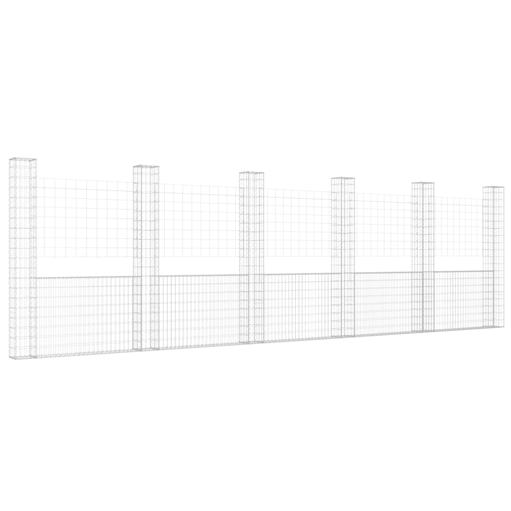 vidaXL Cesto gabião em forma de U c/ 6 postes 620x20x200 cm ferro