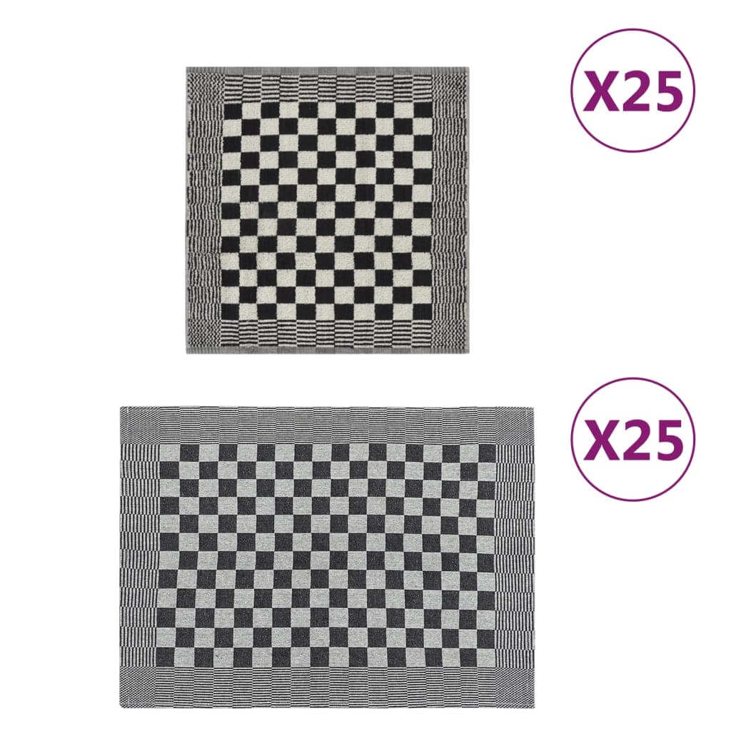 vidaXL Conjunto de panos de cozinha 50 pcs algodão preto e branco