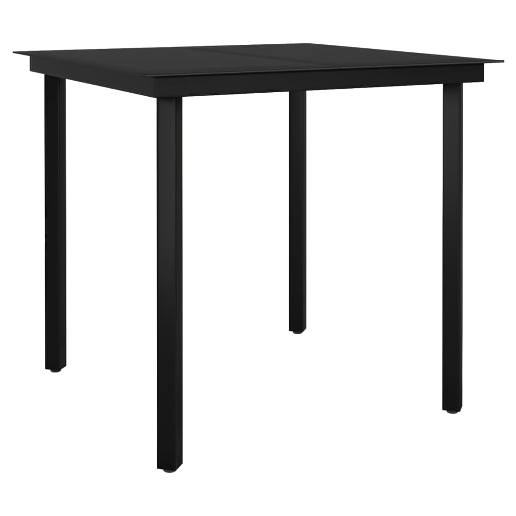 vidaXL Mesa de jantar para jardim 80x80x74 cm aço e vidro preto