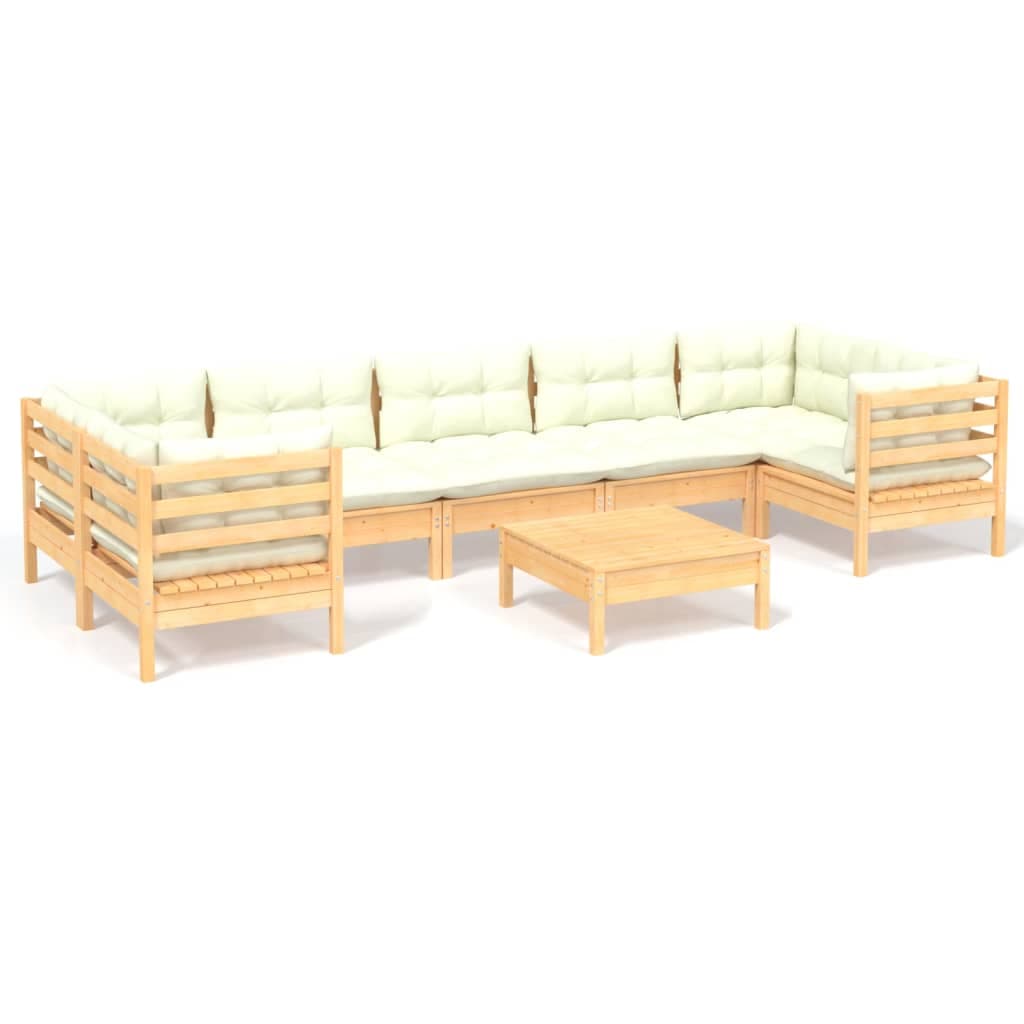 vidaXL 8 pcs conjunto lounge de jardim c/ almofadões cor creme pinho