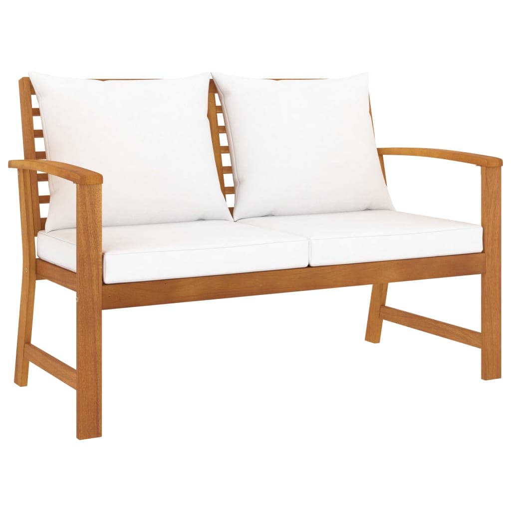 vidaXL Banco de jardim com almofadão cor creme 120 cm acácia maciça