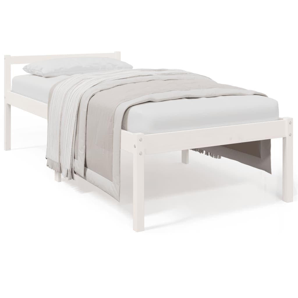 vidaXL Cama de solteiro pequena p/ idosos 75x190cm pinho maciço branco