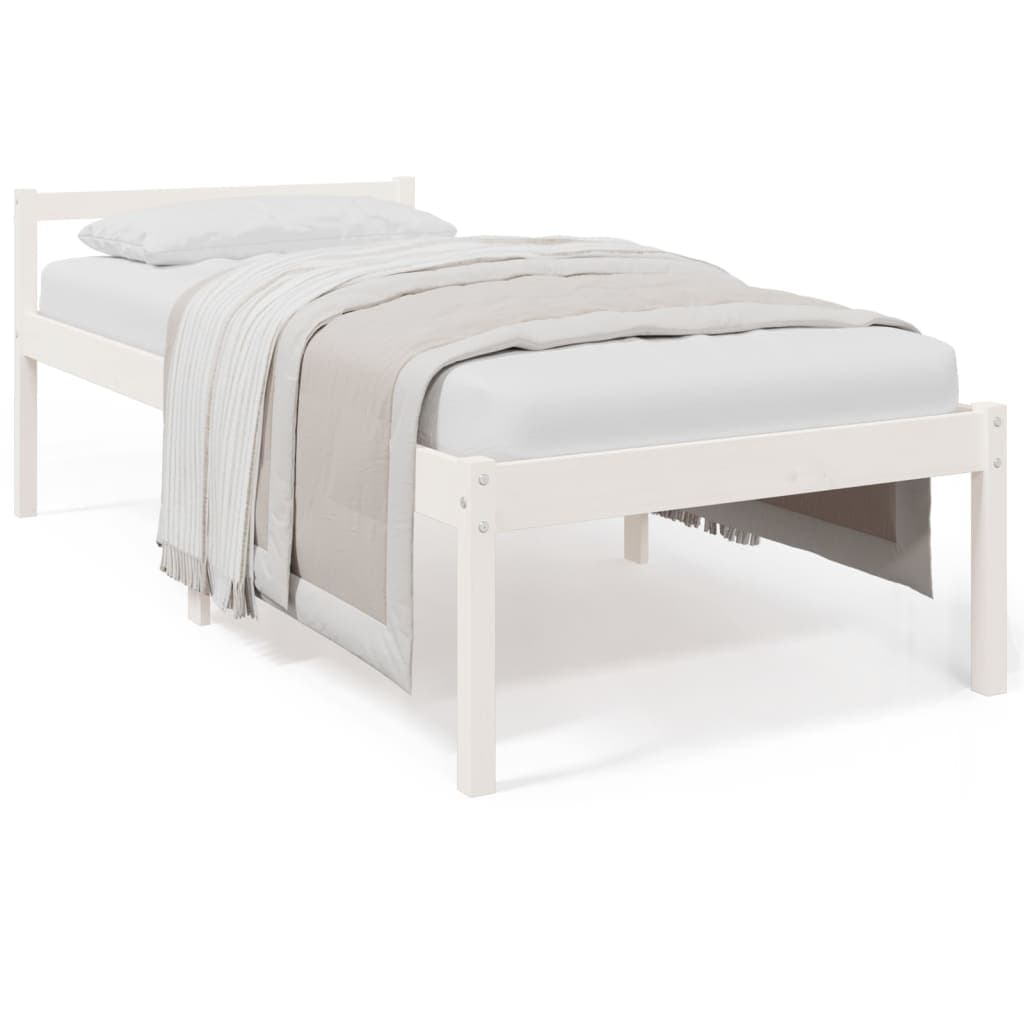 vidaXL Cama de solteiro p/ idosos 90x190 cm pinho maciço branco
