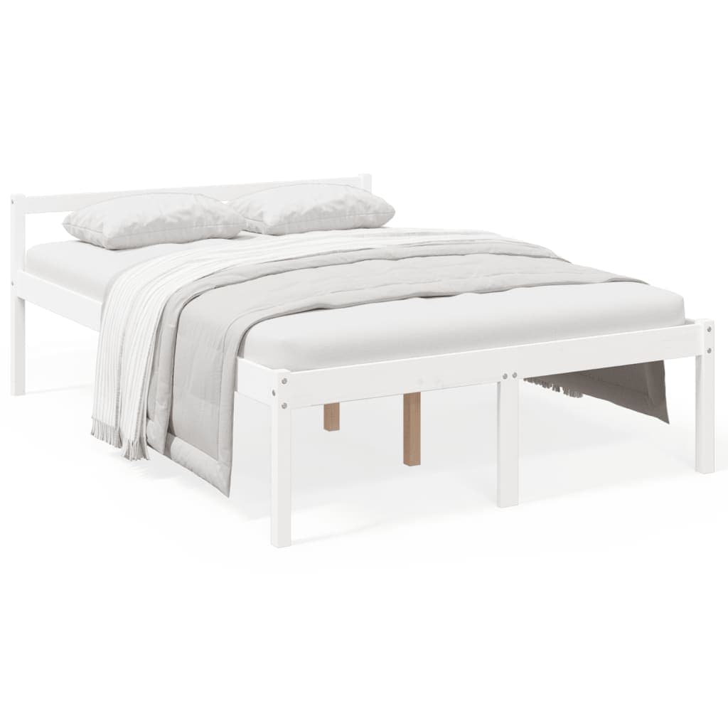 vidaXL Cama de casal para idosos 135x190 cm pinho maciço branco
