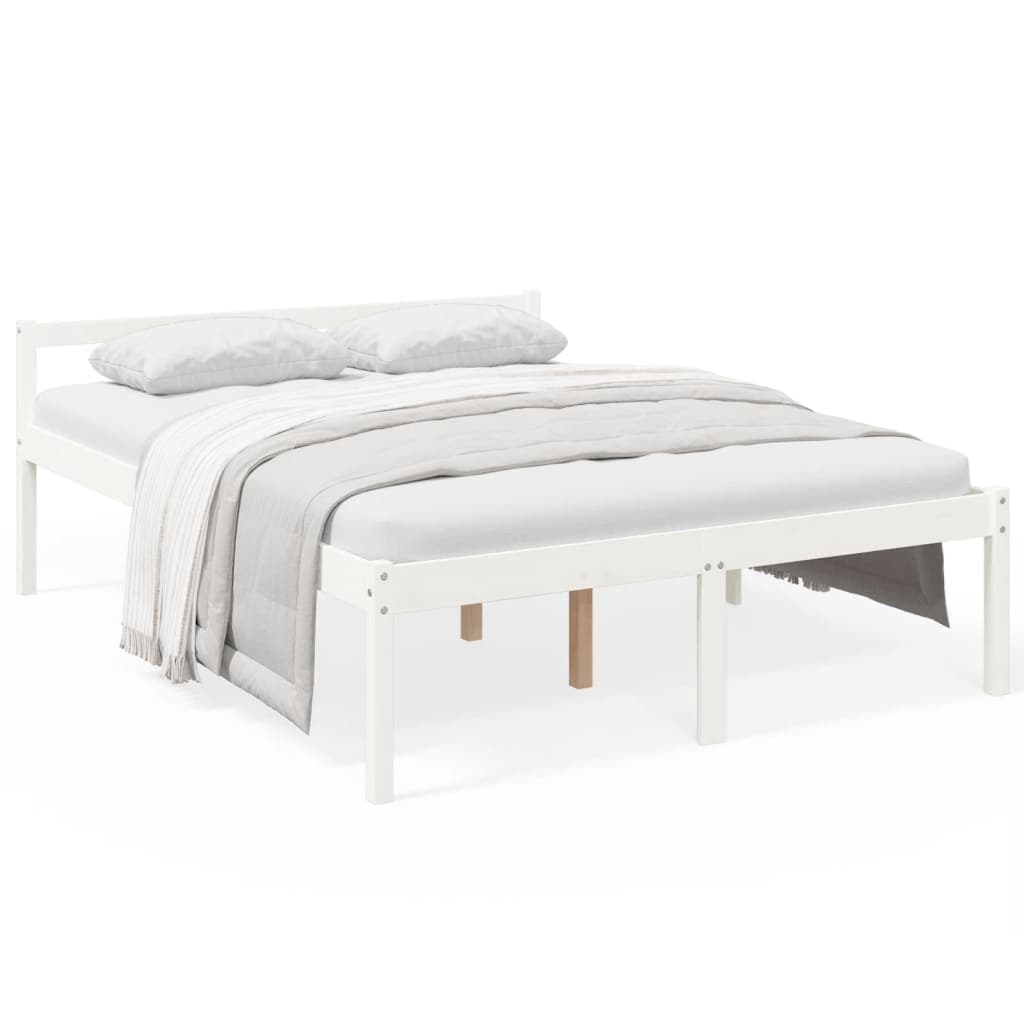 vidaXL Cama para idosos king size 150x200 cm pinho maciço branco