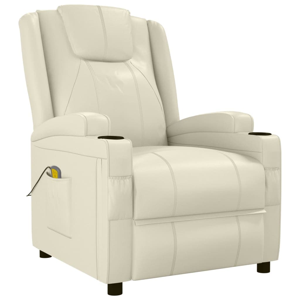 vidaXL Cadeira de massagens couro artificial branco nata