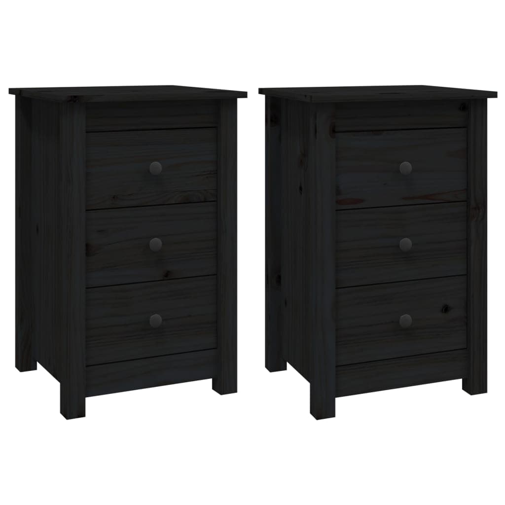 vidaXL Mesas de cabeceira 2 pcs 40x35x61,5 cm pinho maciço preto