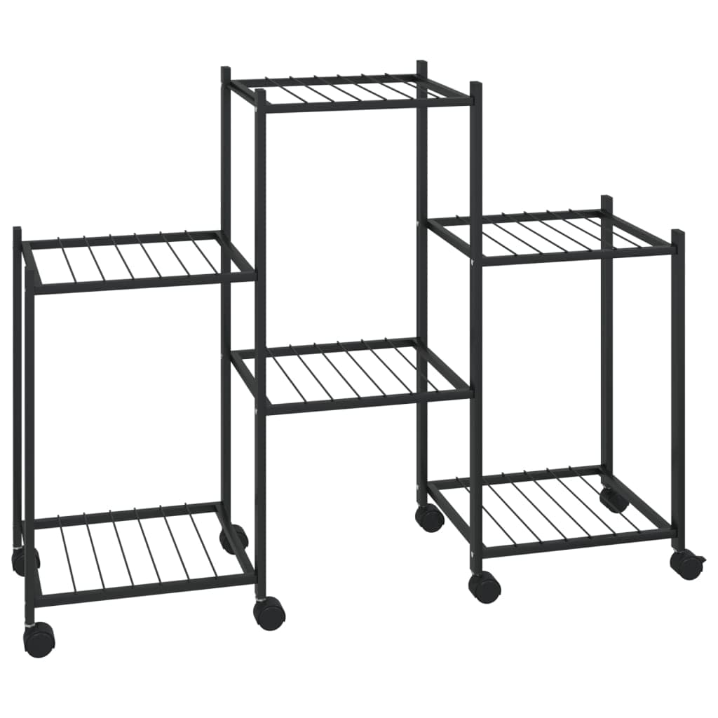 vidaXL Suporte de vasos c/ rodas 83x25x63,5 cm ferro preto