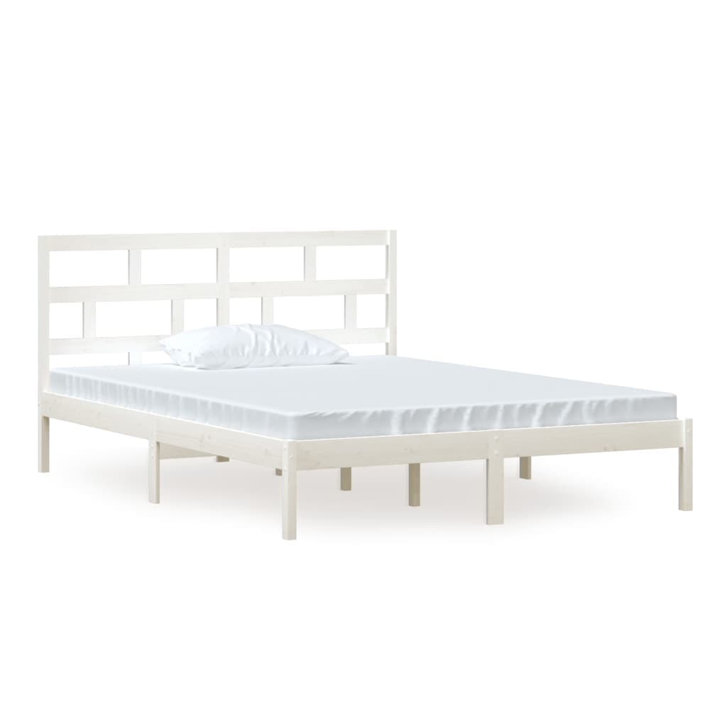 vidaXL Estrutura de Cama King 150x200 cm Madeira Maciça Branco - 374886575