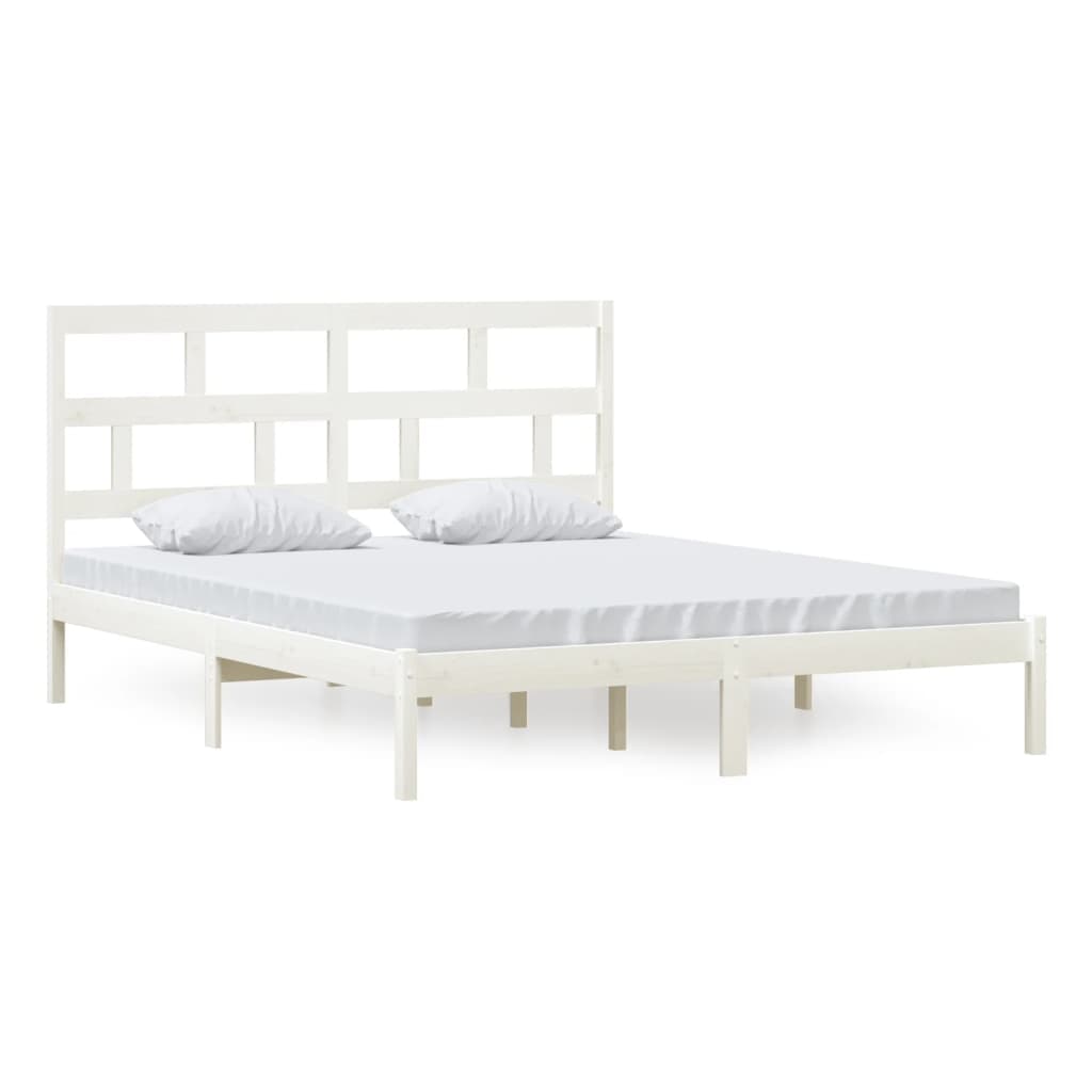 Estrutura de Cama 160x200 cm Madeira de Pinho Maciça Branco - 3101229