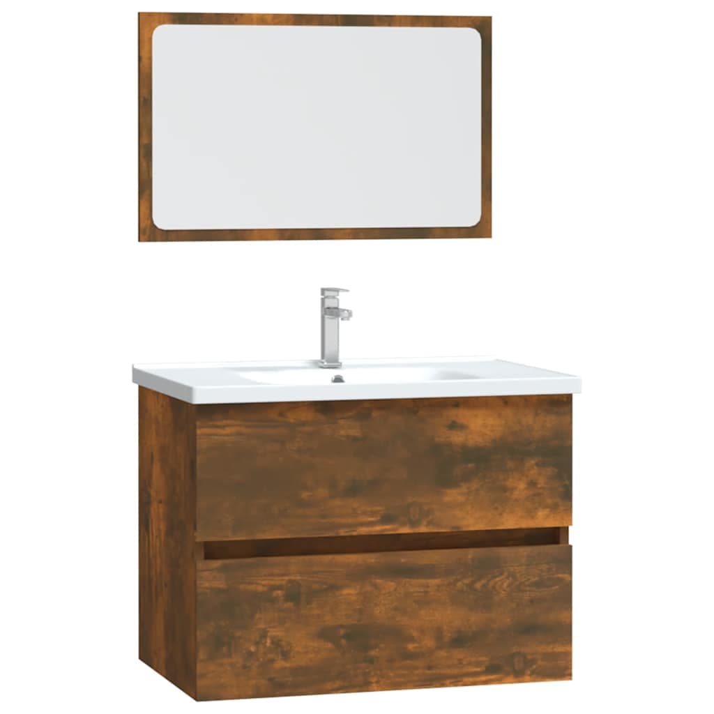 vidaXL 2 pcs conj. móveis casa de banho derivados madeira cor fumado